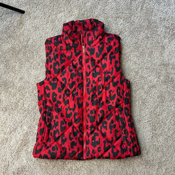 New York & Company Leopard-Print Coco Red Puffer Vest Size Small - Picture 4 of 12